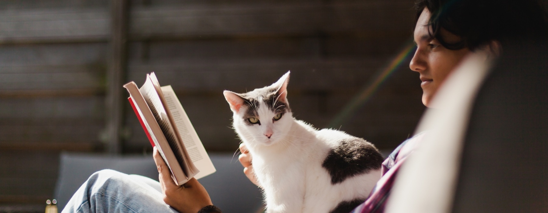 a person reading a book with his cat in his lap - Rivermark Northern Liberties Philadelphia PA townhomes for rent